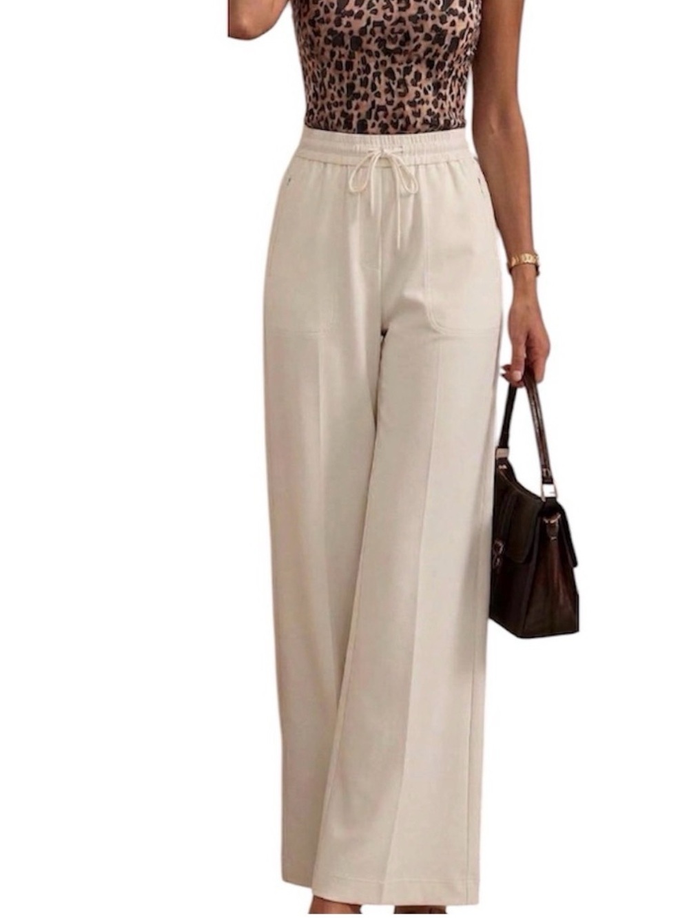 SPANX Cream Wide-Leg Drawstring Pants